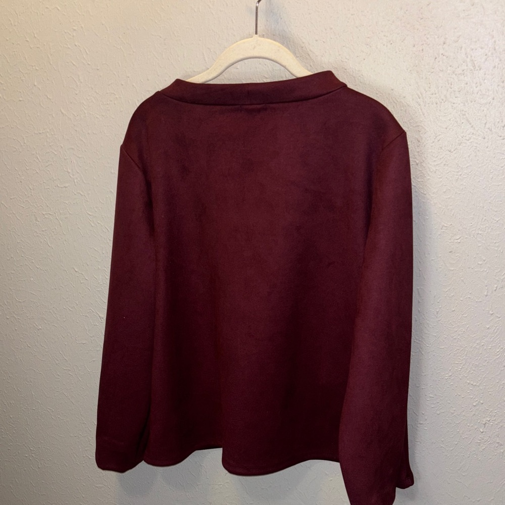 Elegant Ann Taylor Burgundy Wine Top Faux Suede Women's Size XL - Picture 6 of 6